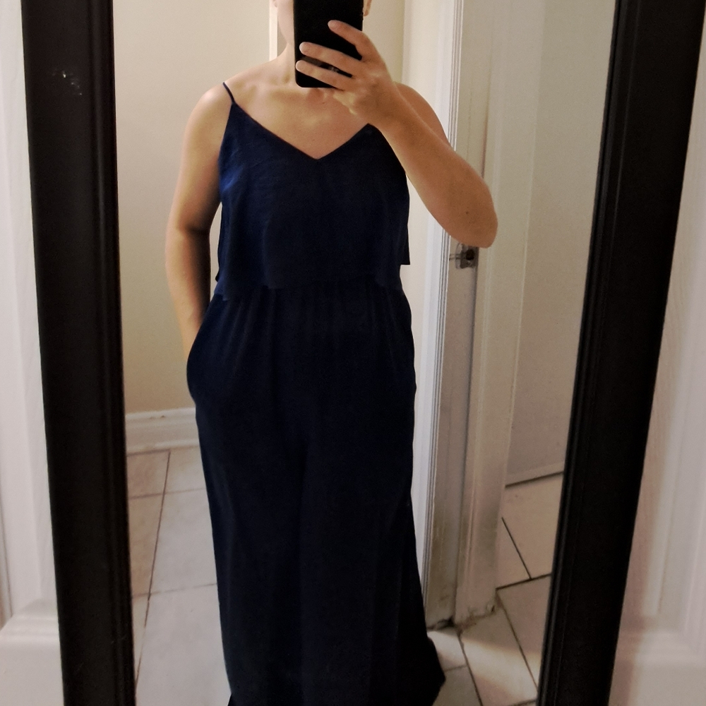 BCBG Navy Full Length Silky Dress / Bridesmaid Dress Long